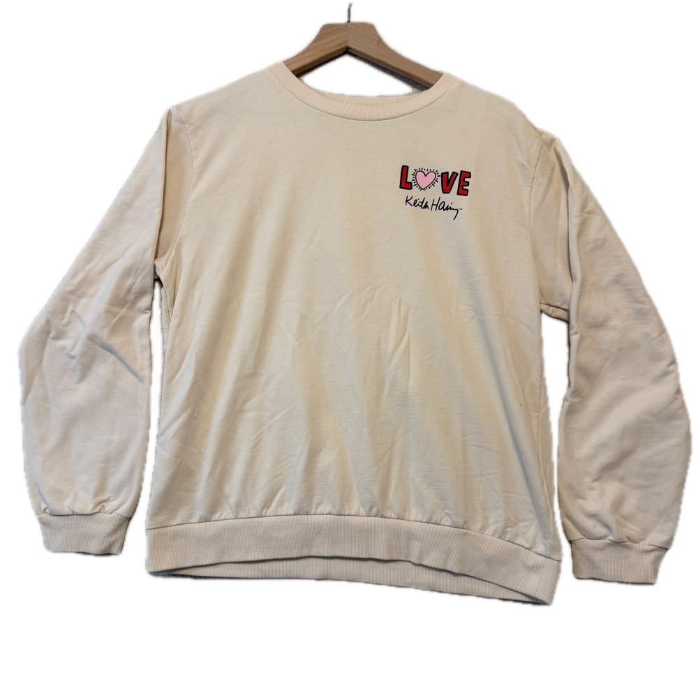 KEITH HARING Love Fleece Lounge Set Sweatshirt Joggers Tan Women's L